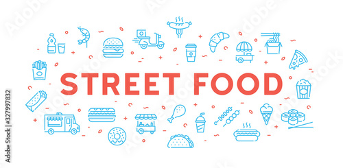 Street Food Icon Logo Banner Set