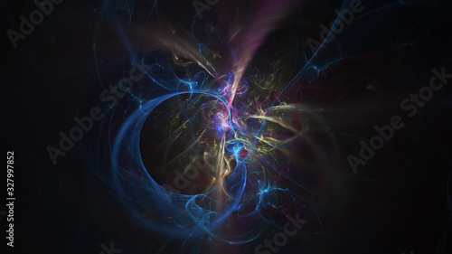 Abstract colorful blue glowing shapes. Fantasy light background. Digital fractal art. 3d rendering.