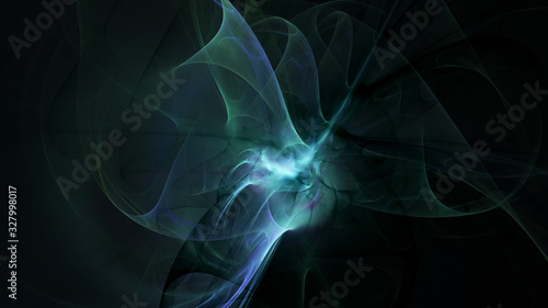 Abstract colorful turquoise glowing shapes. Fantasy light background. Digital fractal art. 3d rendering.