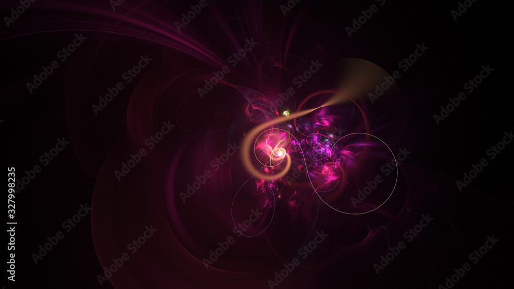 Abstract colorful crimson and orange glowing shapes. Fantasy light background. Digital fractal art. 3d rendering.