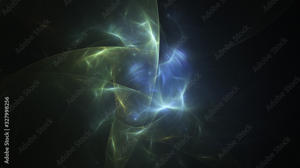Abstract colorful blue glowing shapes. Fantasy light background. Digital fractal art. 3d rendering.