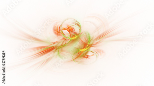 Abstract colorful green and orange fiery shapes. Fantasy light background. Digital fractal art. 3d rendering.