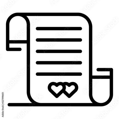 Wedding contract icon. Outline wedding contract vector icon for web design isolated on white background
