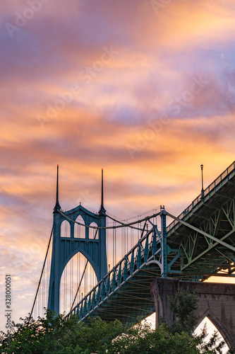 Portland, Oregon's St. Johns Bridge at Sunset in the Fall