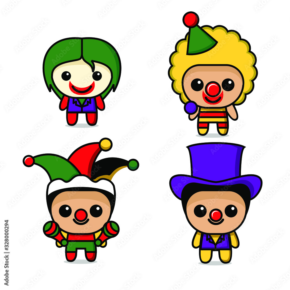 collection of cute kawaii clown joker character collection of cute kawaii clown joker character