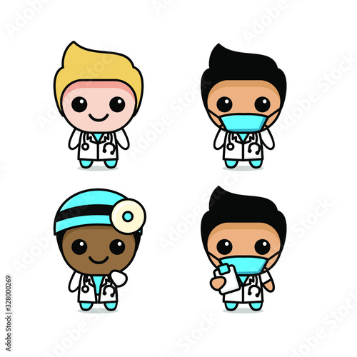 collection of cute kawaii doctor character 