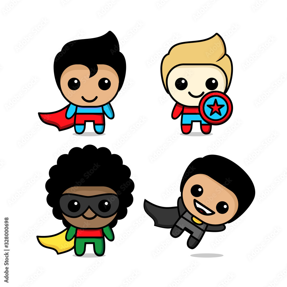 collection of cute kawaii superhero character ilustración de Stock | Adobe  Stock