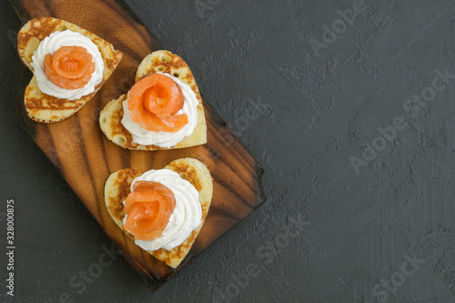heart-shaped pancakes for Valentine's day