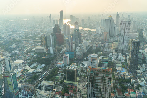 Photography Beautiful aerial view photo panoramic skyline of Bangkok at sunset from King Pow