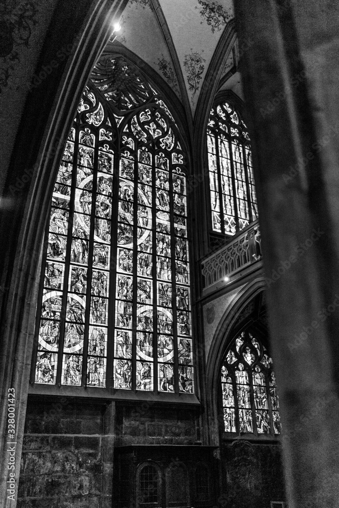 stained glass windows in european cathedral