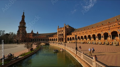 4K Timelapse in Seville City Center with Architecture Details. View of Spanish Square with beautiful examples for Spanish architecture in Sevilla, Spain. 