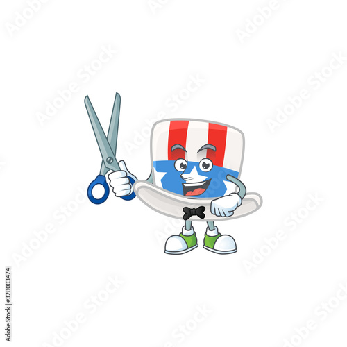 Happy smiling barber uncle sam hat mascot design style