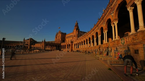 4K Timelapse in the Plaza de Espana with beautiful Columns and Architecture Details in Seville City Center. 