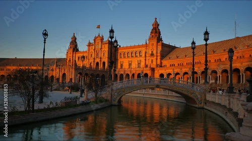 4K Timelapse in Plaza de Espana (Spain Square) in Seville City Center with Architecture Details. It is Renaissance and Moorish Revival styles.