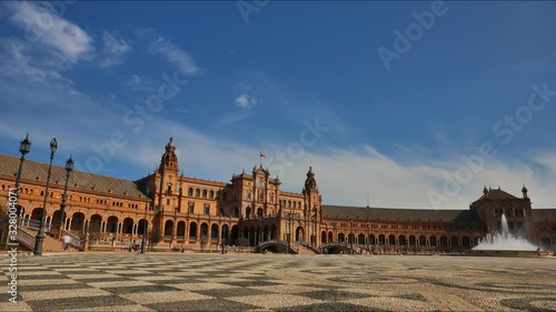 4K Timelapse in Seville City Center with tourists enjoying Plaza de Espana and its bridges and the architecture details.