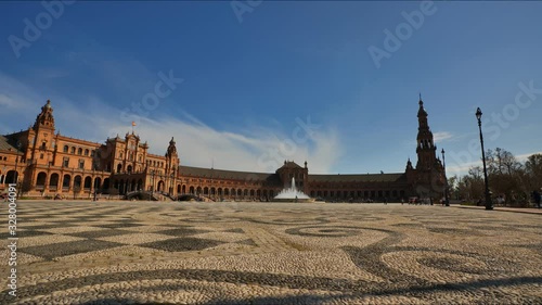 4K Timelapse in Plaza de Espana (Spain Square) in Maria Luisa Park, Seville City Center with Architecture Details.