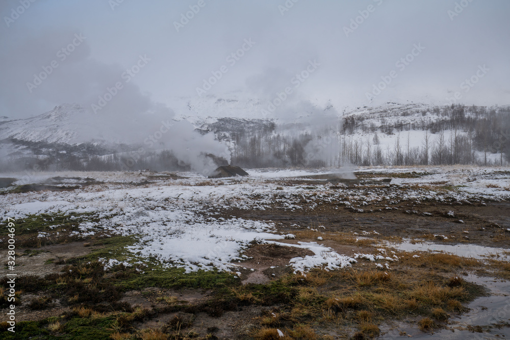 The Geysir spring in Iceland in winter The Geysir spring in Iceland in winter