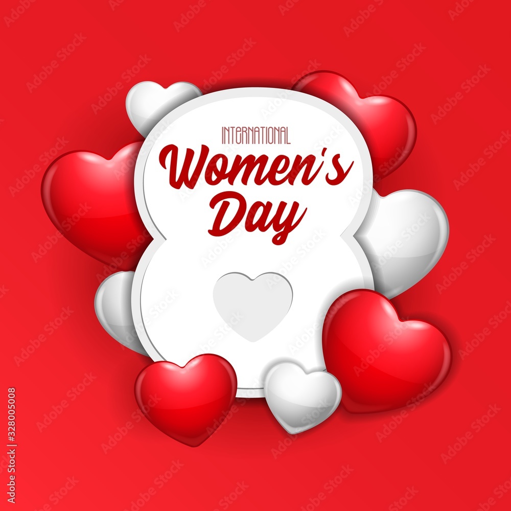 Happy Mother's, International Women's Day, 8th March Banner, Paper Sticker, Heart. Red, White, Gray. Postcard, Love Message or Greeting Card. Template. Vector Illustration On White Background. EPS10