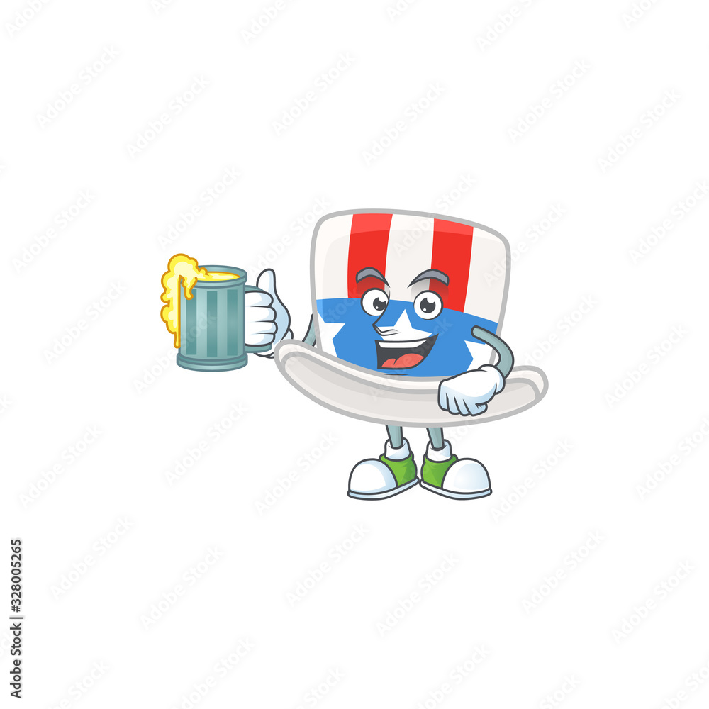 Fototapeta premium Smiley uncle sam hat mascot design holding a glass of beer