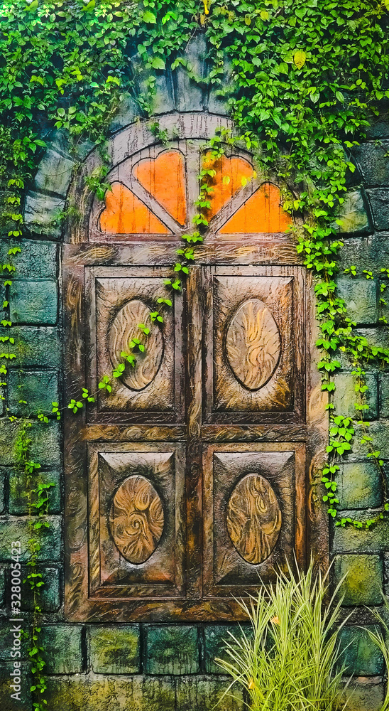 A contrasting door nestled in nature