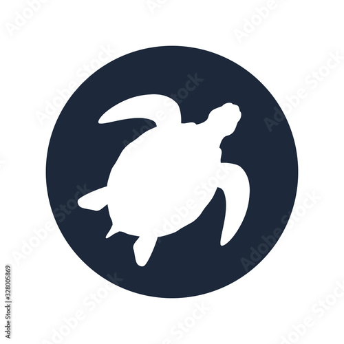 Sea turtle graphic icon. Sea turtle sign in the circle isolated on white background. Vector illustration