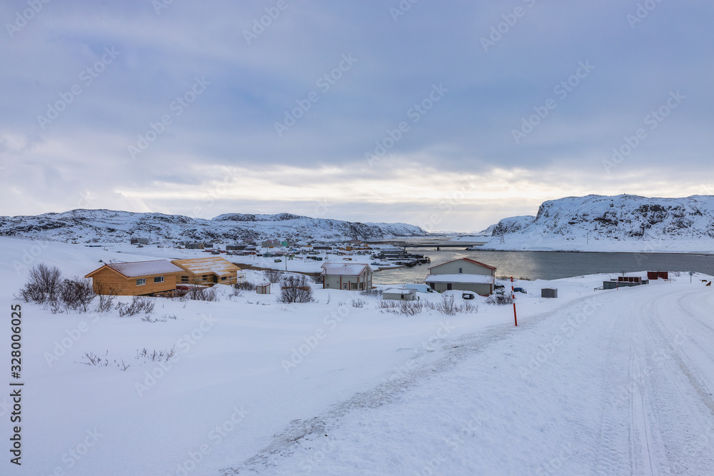 The old fishing village on the shore of the Barents sea, the Kola Peninsula, Teriberka, Russia