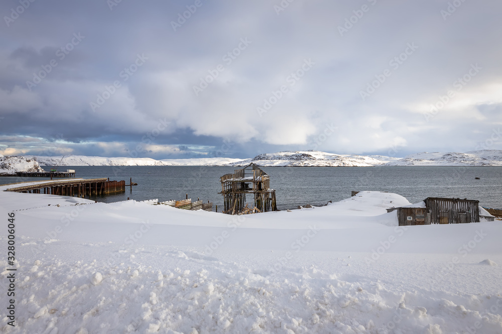 Coast of the Barents sea, the Arctic ocean, the Kola Peninsula, Teriberka, Russia