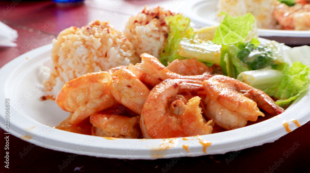 Close up the Hawaiian Garlic Shrimp Foods Close up the Hawaiian Garlic Shrimp Foods