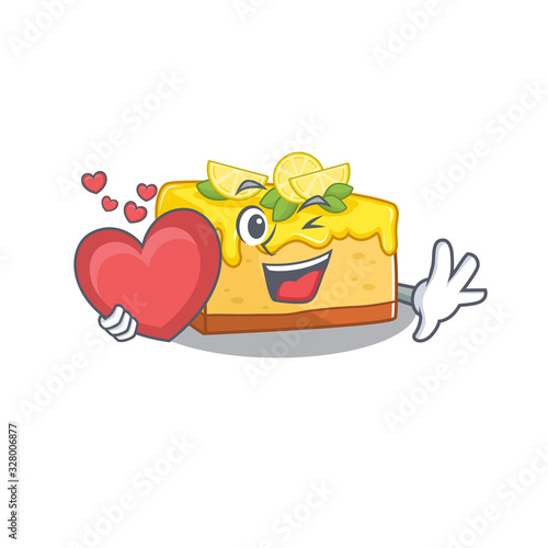Romantic lemon cheesecake cartoon picture holding a heart