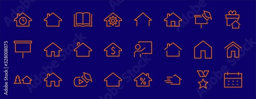 Simple set of line vector home icons. Contains house symbols at interest, infuse house and more. Editable stroke. 480x480 pixels perfect.