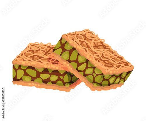 Arabic Turkish Delight or Pastry with Nut Filling Vector Illustration