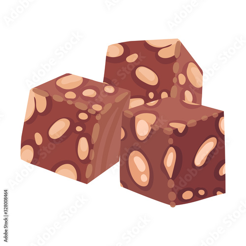 Cubes of Nougat with Nuts Oriental Sweet Vector Illustration