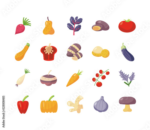 healthy vegetables icon set, flat detail style