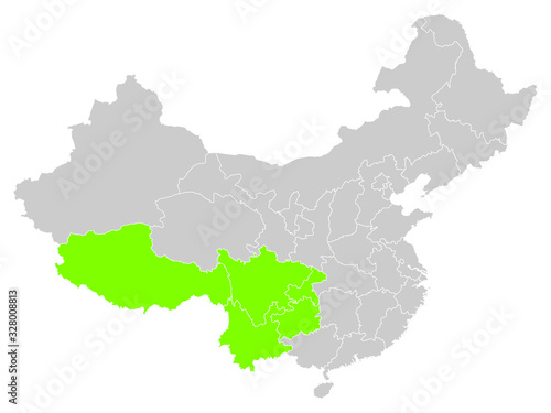 Vector Illustration of the Map of the Chinese Region of Southwest China
