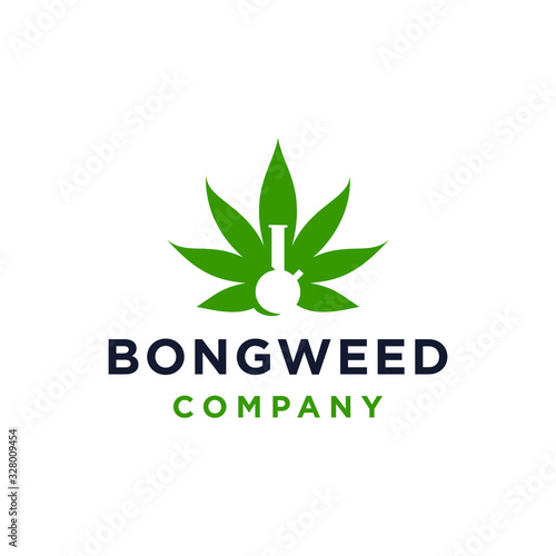 bong and cannabis weed marijuana leaf flat logo icon vector illustration