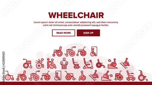Wheelchair For Invalid Landing Web Page Header Banner Template Vector. Manual And Electric Wheelchair For Handicapped, Ramp And Lift For Wheel Chair Illustration