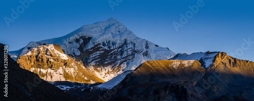 Mt. Chulu summit at sunset, view from Thorung High Camp.