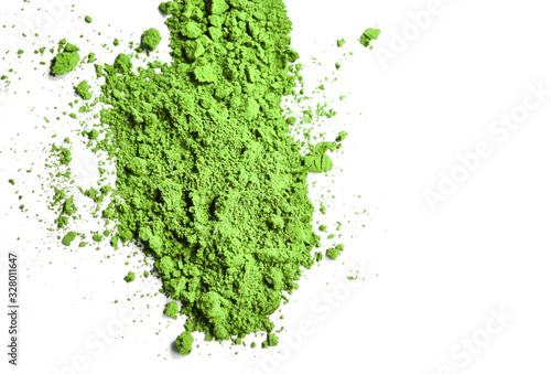 Green powder, matcha green tea  powder isolated on white background