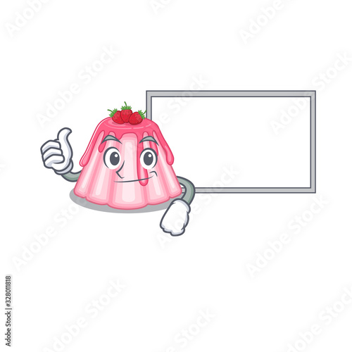 Thumbs up of strawberry jelly cartoon design having a board