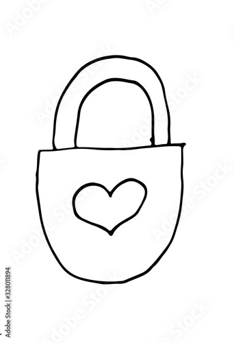 Vector illustration. Hand drawn doodle of padlock in heart shape. Cartoon sketch