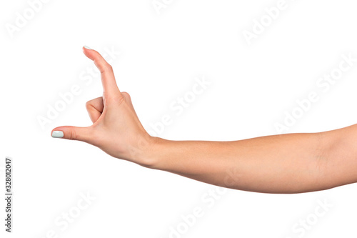 female hand isolated on white background showing hand gestures - Image