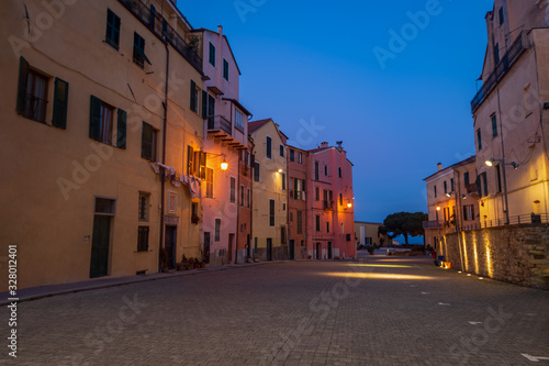 Imperia old town in the night, Liguria, Italy