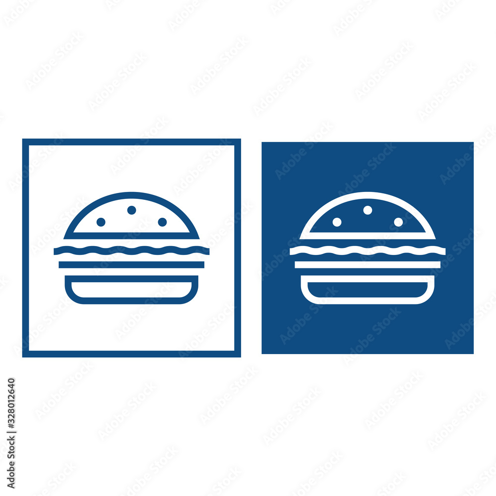 Fototapeta premium Drawn contour hamburger food. The symbol is located in a square frame. Vector blue icons.