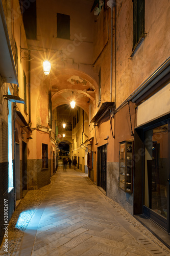 Night view of Laigueglia narrow street  Italian Riviera