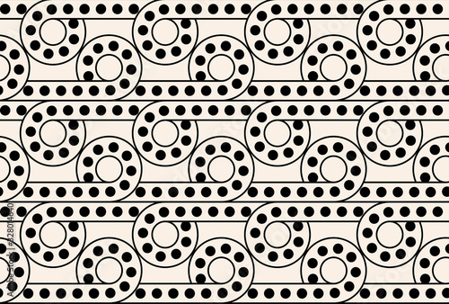Seamless monochrome geometric pattern. Abstract circle background with dots.