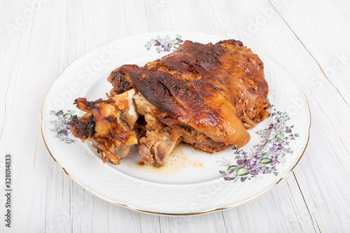 Roasted pork knee on dish, traditional czech republic food