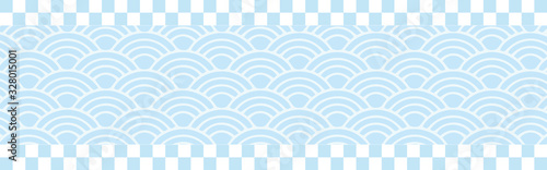 波の連続模様と上下のチェック模様を置いたバナーイラスト