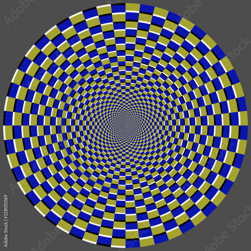 Geometric optical illusion. Color bricks circle pattern