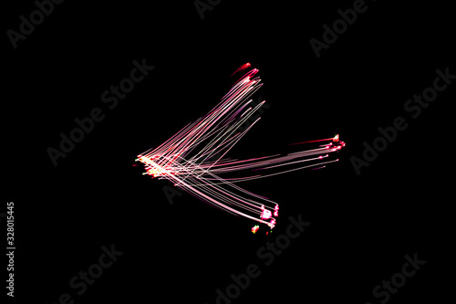 Freeze light photo. Abstract pattern background in arrow shape in left turn.