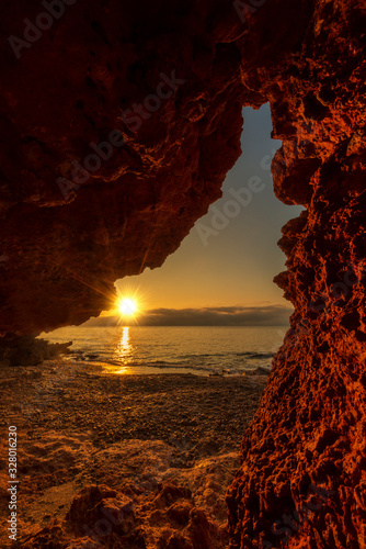 A sunrise from a cave of Oropesa del Mar